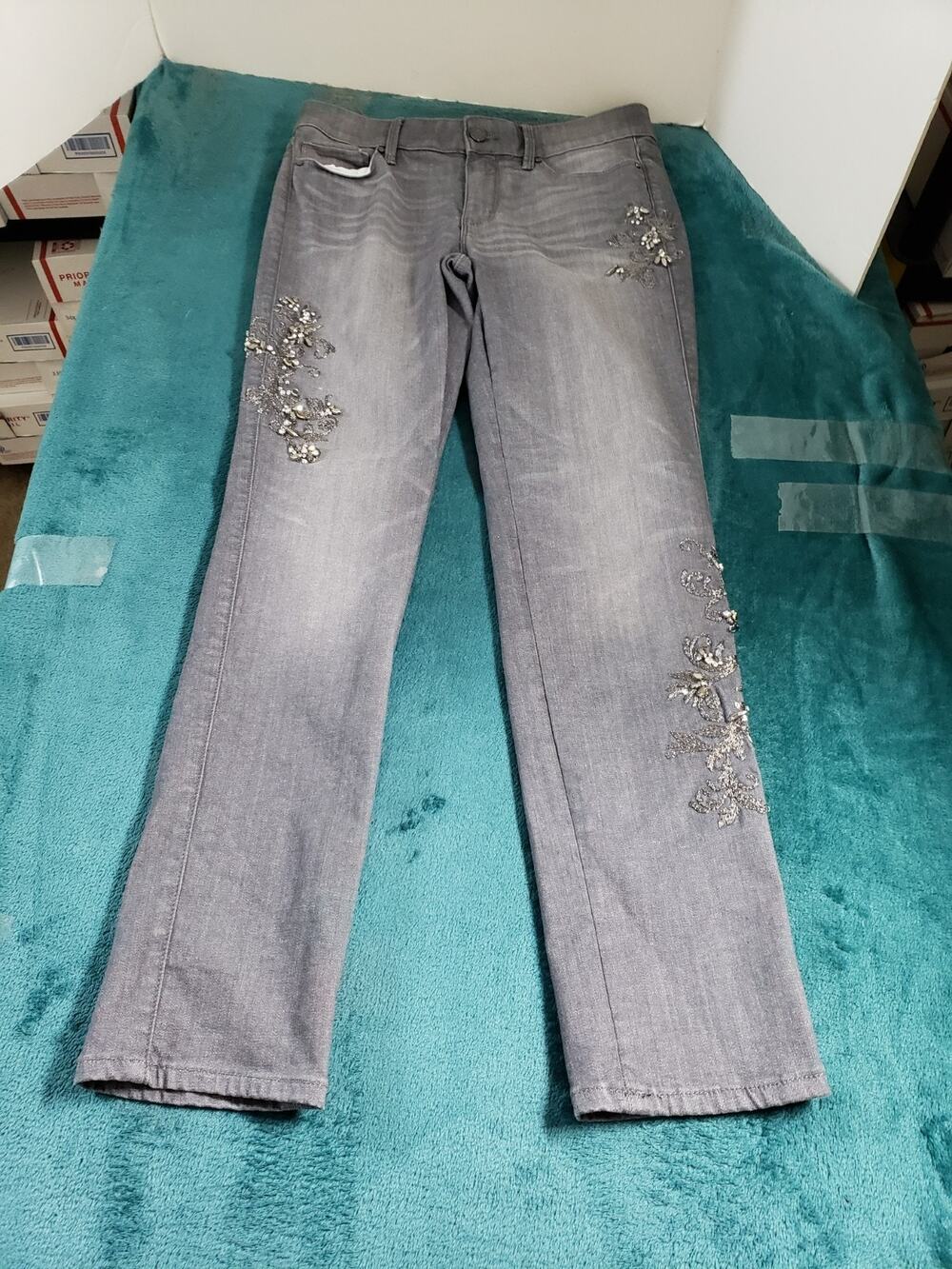 White House Black Market Jeans Size 4 Womens Gray Ladies Embellished The Slim